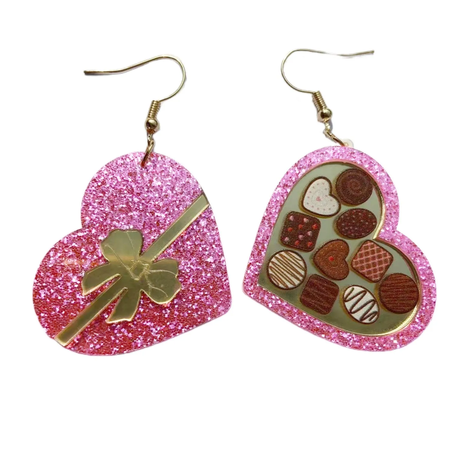 Red gift box containing heart-shaped acrylic drop earrings with ice cream and You Make ME Melt design