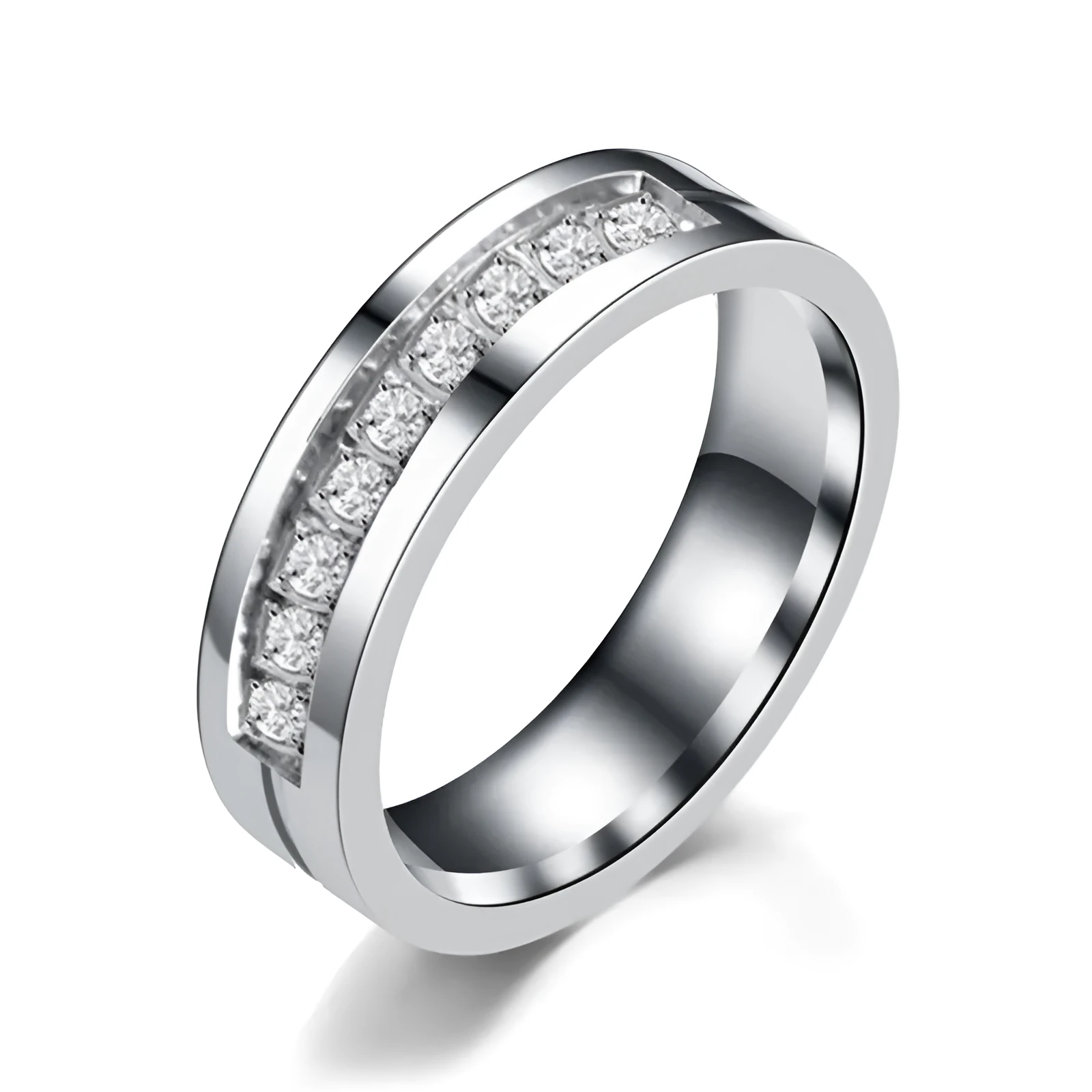 Simple car line geometric stainless steel couple ring in gold colour on white background
