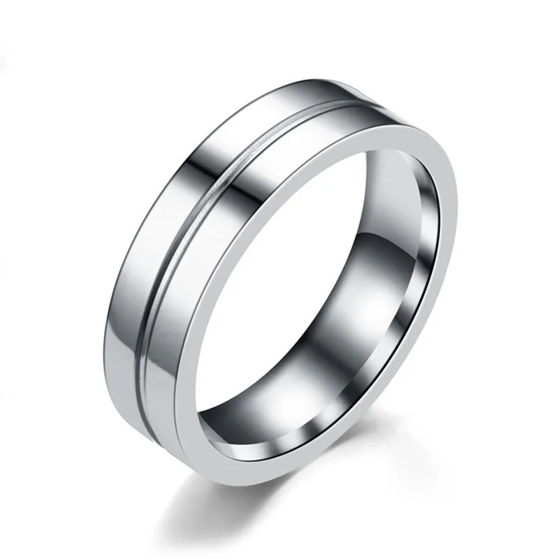 Simple car line geometric stainless steel couple ring in gold colour on white background