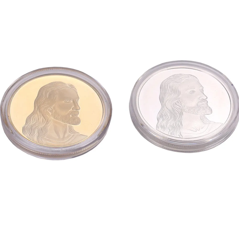 Jesus commemorative coin 40mm metal gold finish single plastic box packaging