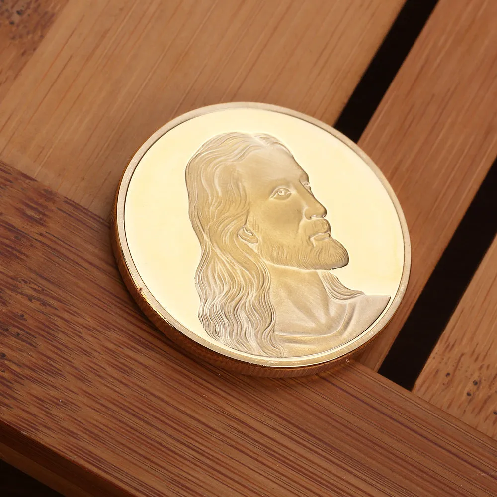 Jesus commemorative coin 40mm metal gold finish single plastic box packaging
