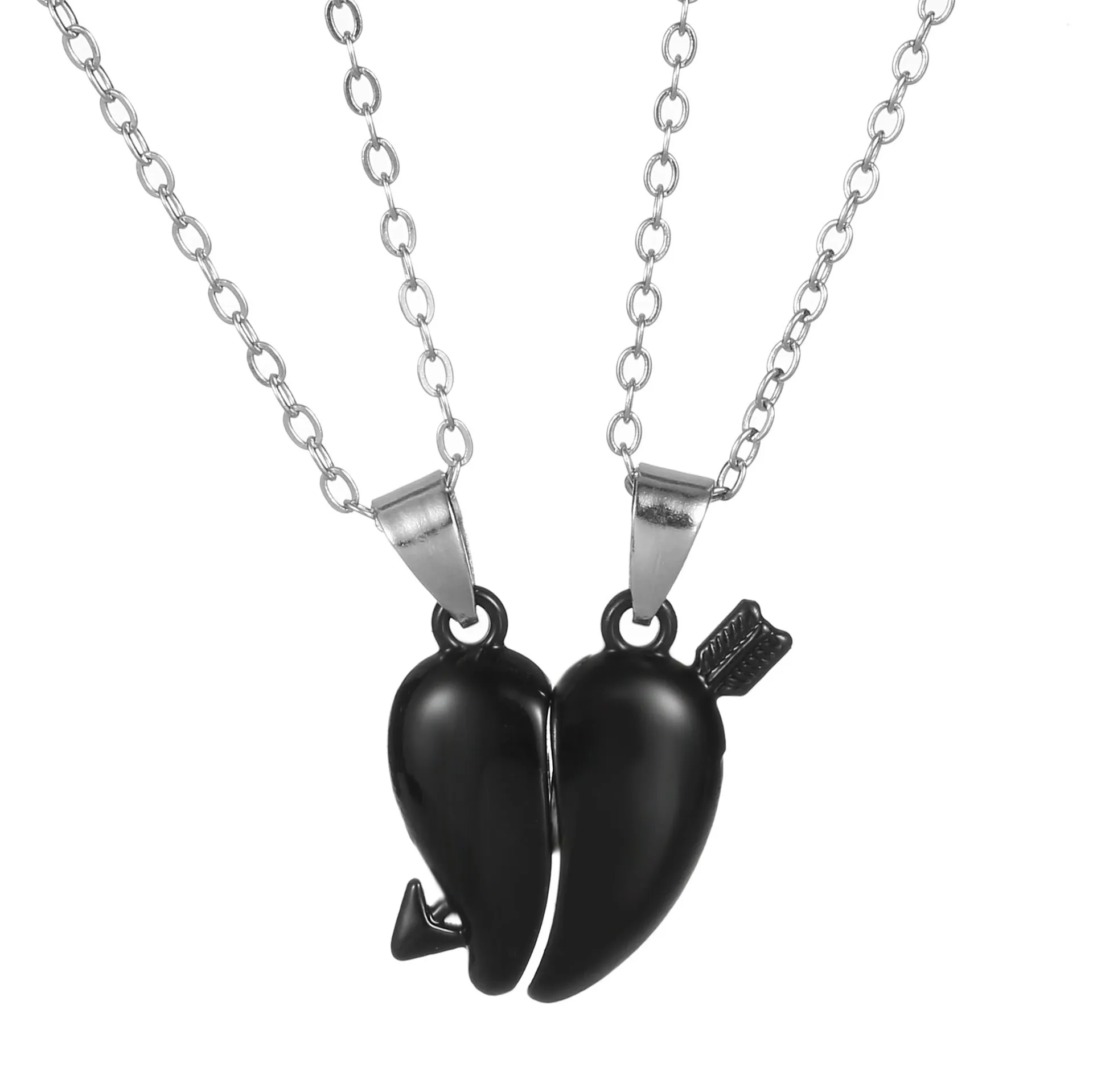 Angel Wings Hug Necklace pendant showing magnetic heart and wing design on alloy chain