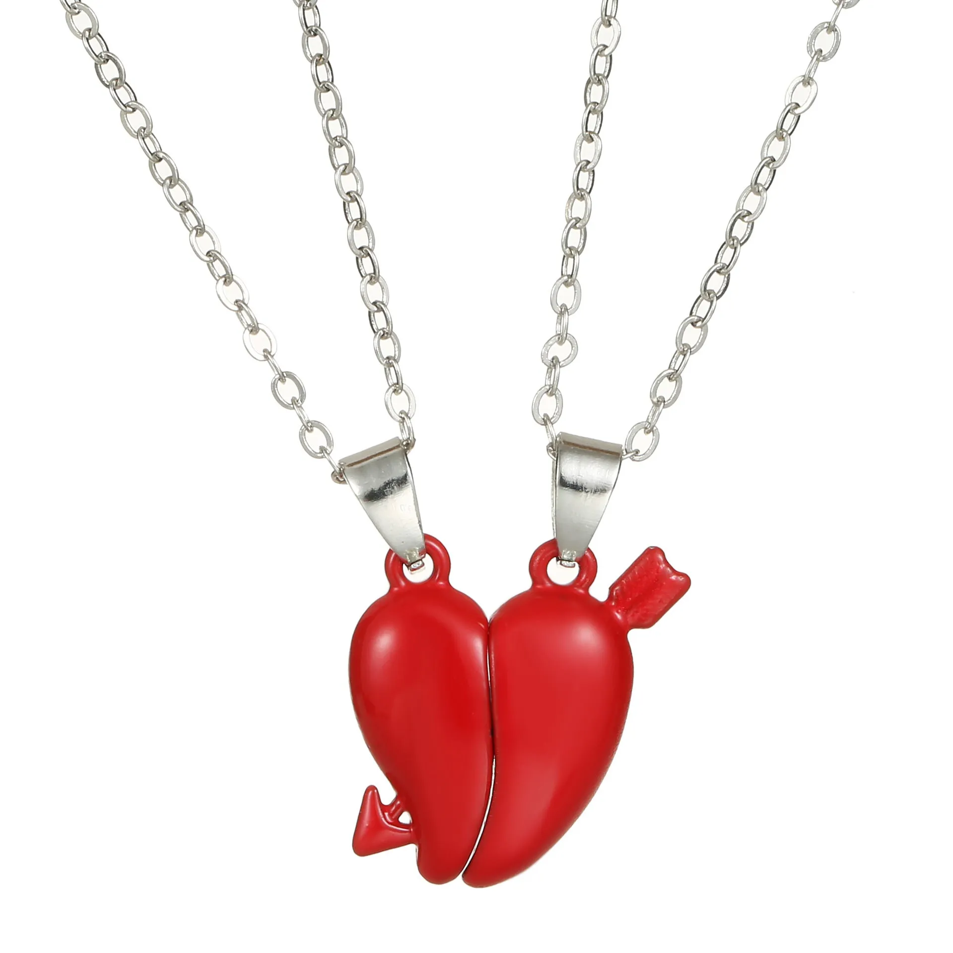 Angel Wings Hug Necklace pendant showing magnetic heart and wing design on alloy chain