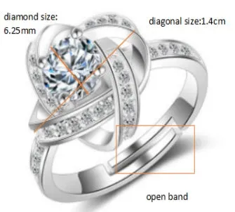 925 sterling silver open band ring with cubic zirconia stone on white background