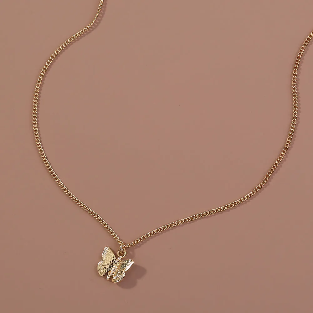 Gold-tone butterfly pendant necklace on a 45cm chain with zinc alloy and electroplate finish