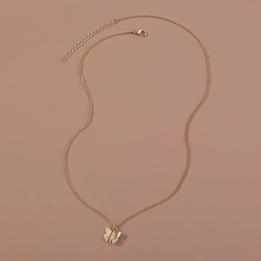 Gold-tone butterfly pendant necklace on a 45cm chain with zinc alloy and electroplate finish