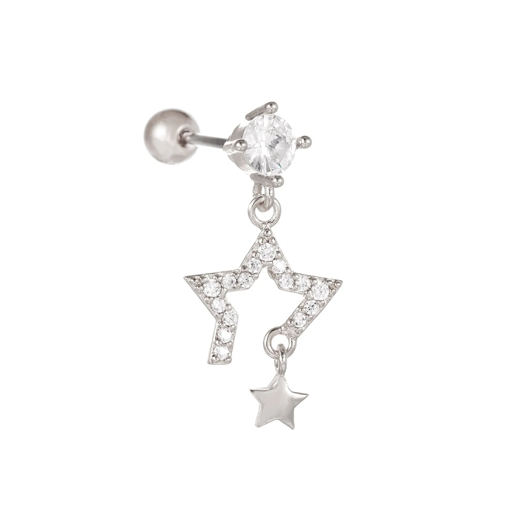 Star moon cubic zirconia pendant cartilage earring chain hoop in copper with gold finish