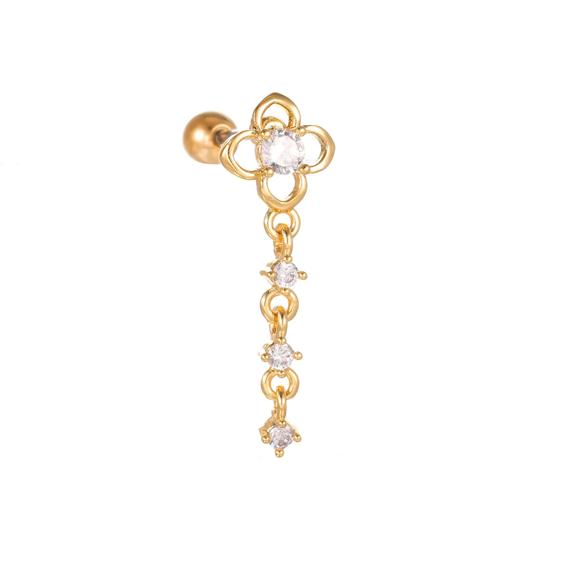 Star moon cubic zirconia pendant cartilage earring chain hoop in copper with gold finish