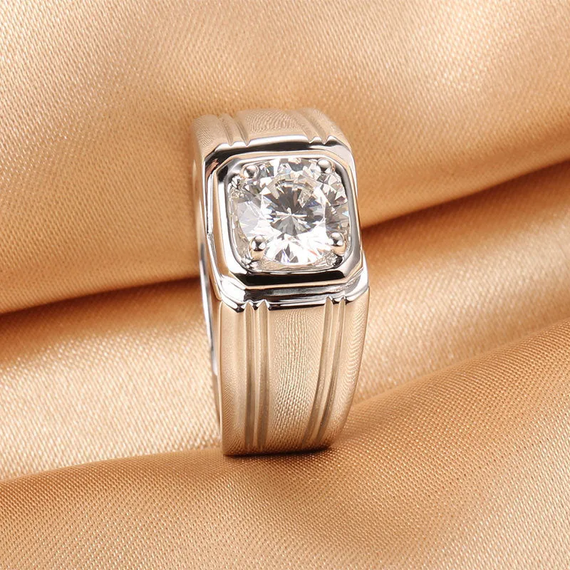 Sterling silver gold-plated moissanite ring in circular shape with insert drill setting available in sizes 16 to 26 high carbon moissanite colour