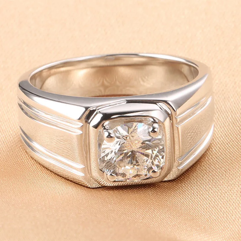 Sterling silver gold-plated moissanite ring in circular shape with insert drill setting available in sizes 16 to 26 high carbon moissanite colour