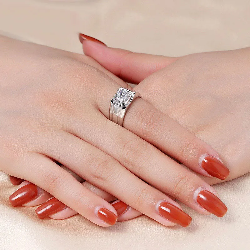 Sterling silver gold-plated moissanite ring in circular shape with insert drill setting available in sizes 16 to 26 high carbon moissanite colour