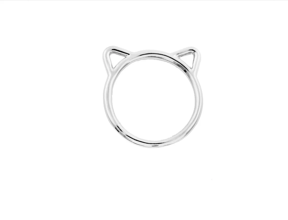 Alloy kitten ring with adjustable band in gold rose gold silver finishes
