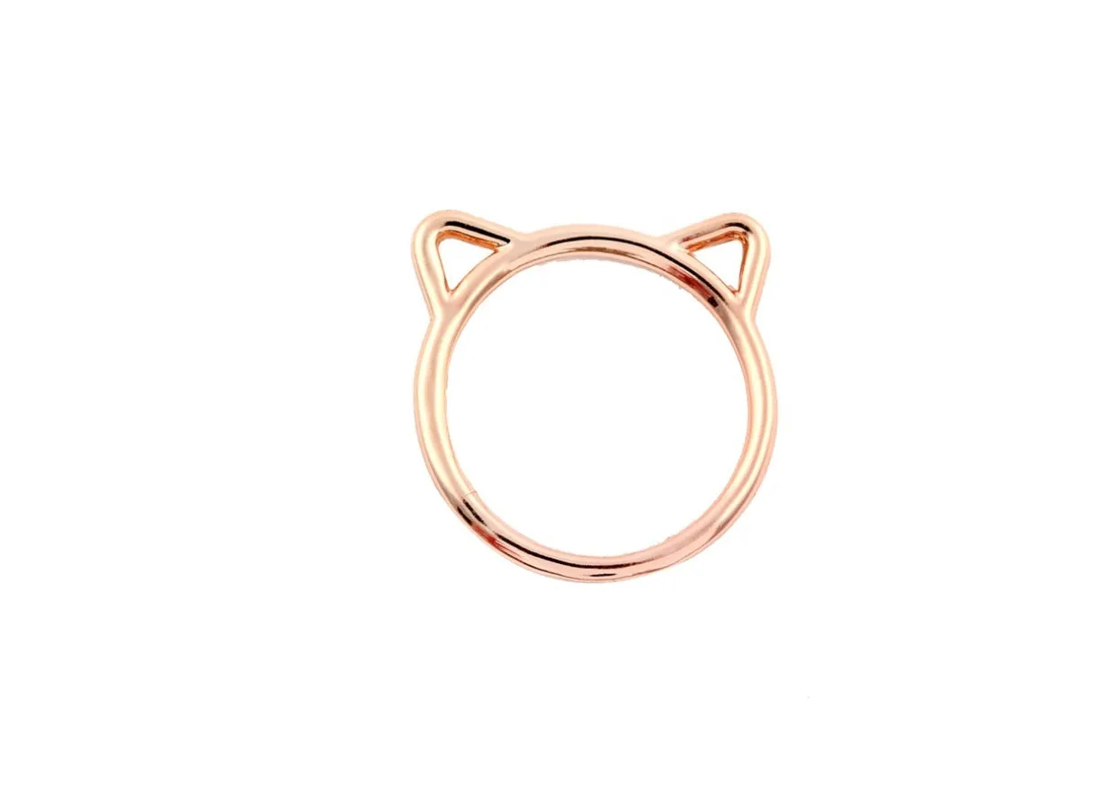 Alloy kitten ring with adjustable band in gold rose gold silver finishes