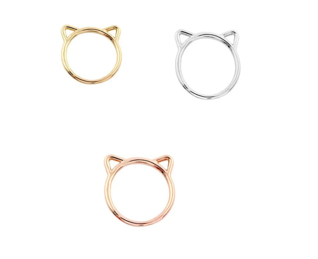 Alloy kitten ring with adjustable band in gold rose gold silver finishes