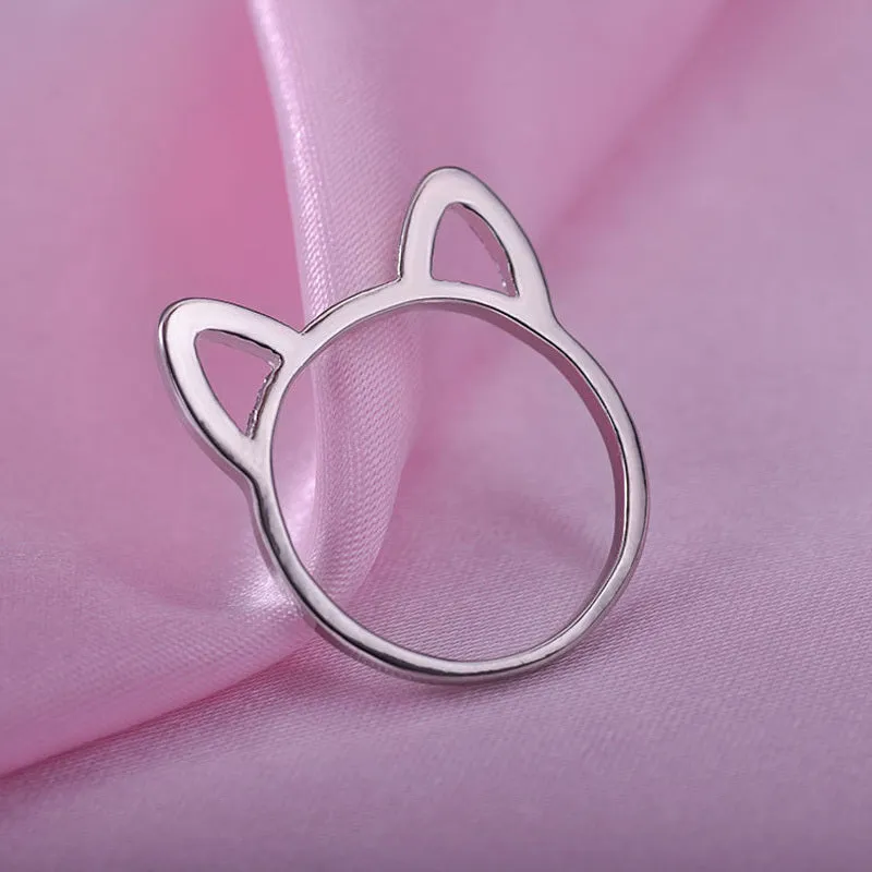 Alloy kitten ring with adjustable band in gold rose gold silver finishes
