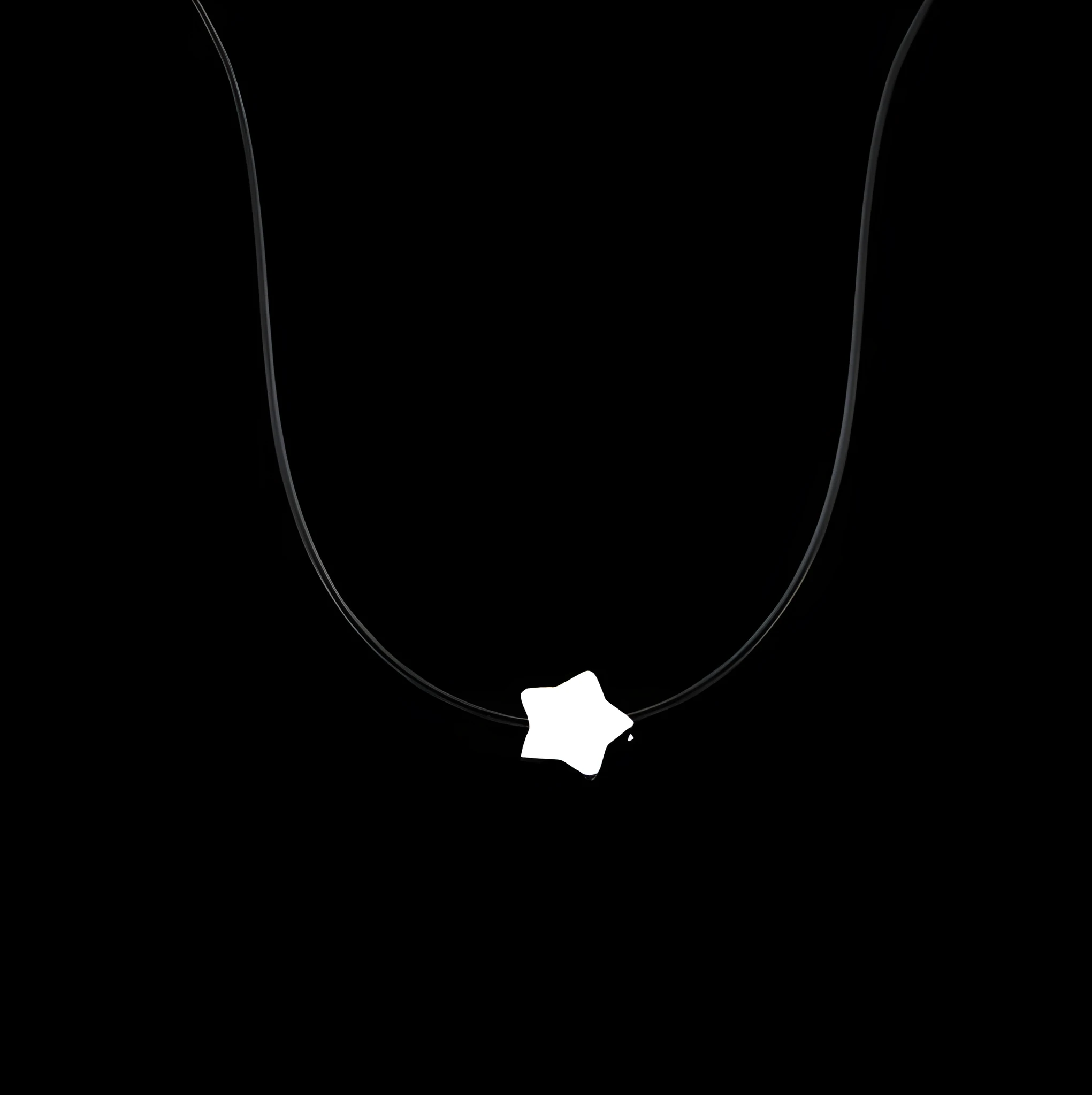 Transparent fishline necklace with simple clavicle chain and geometric copper pendant in Korean style