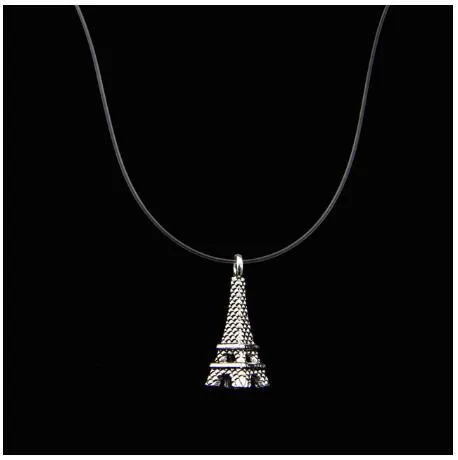 Transparent fishline necklace with simple clavicle chain and geometric copper pendant in Korean style