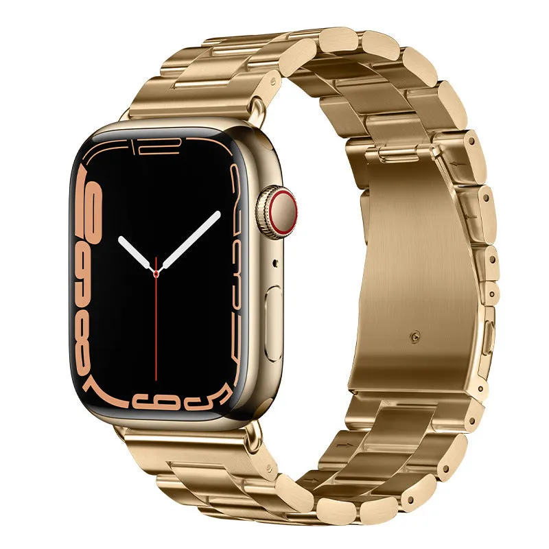 Three stainless steel metal watch bands for iWatch models 38/40/41mm and 42/44/45mm in five colours