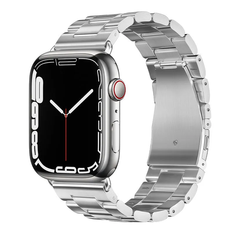 Three stainless steel metal watch bands for iWatch models 38/40/41mm and 42/44/45mm in five colours