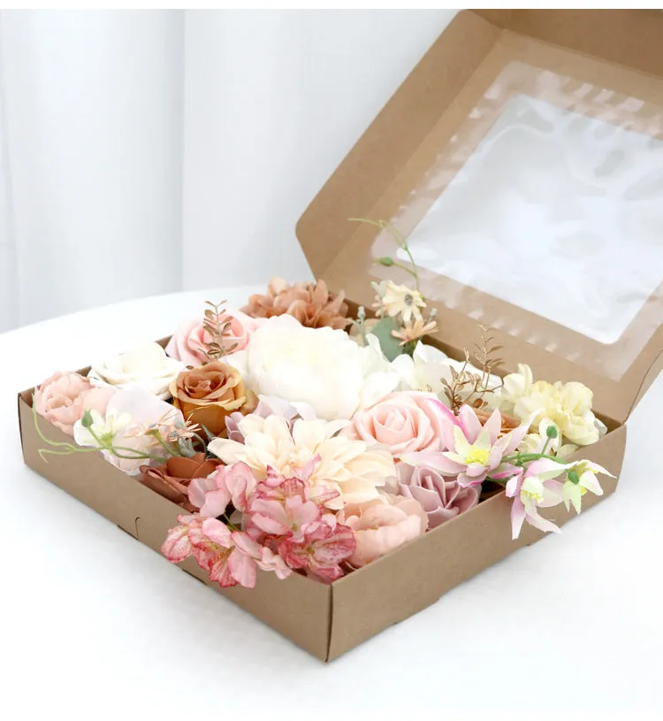 Lotus Pink Champagne rose silk flower box wedding gift bouquet in box