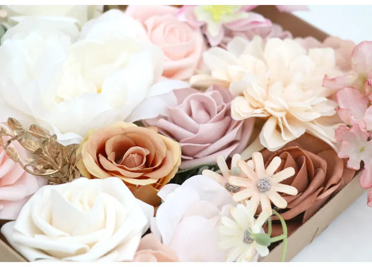 Lotus Pink Champagne rose silk flower box wedding gift bouquet in box