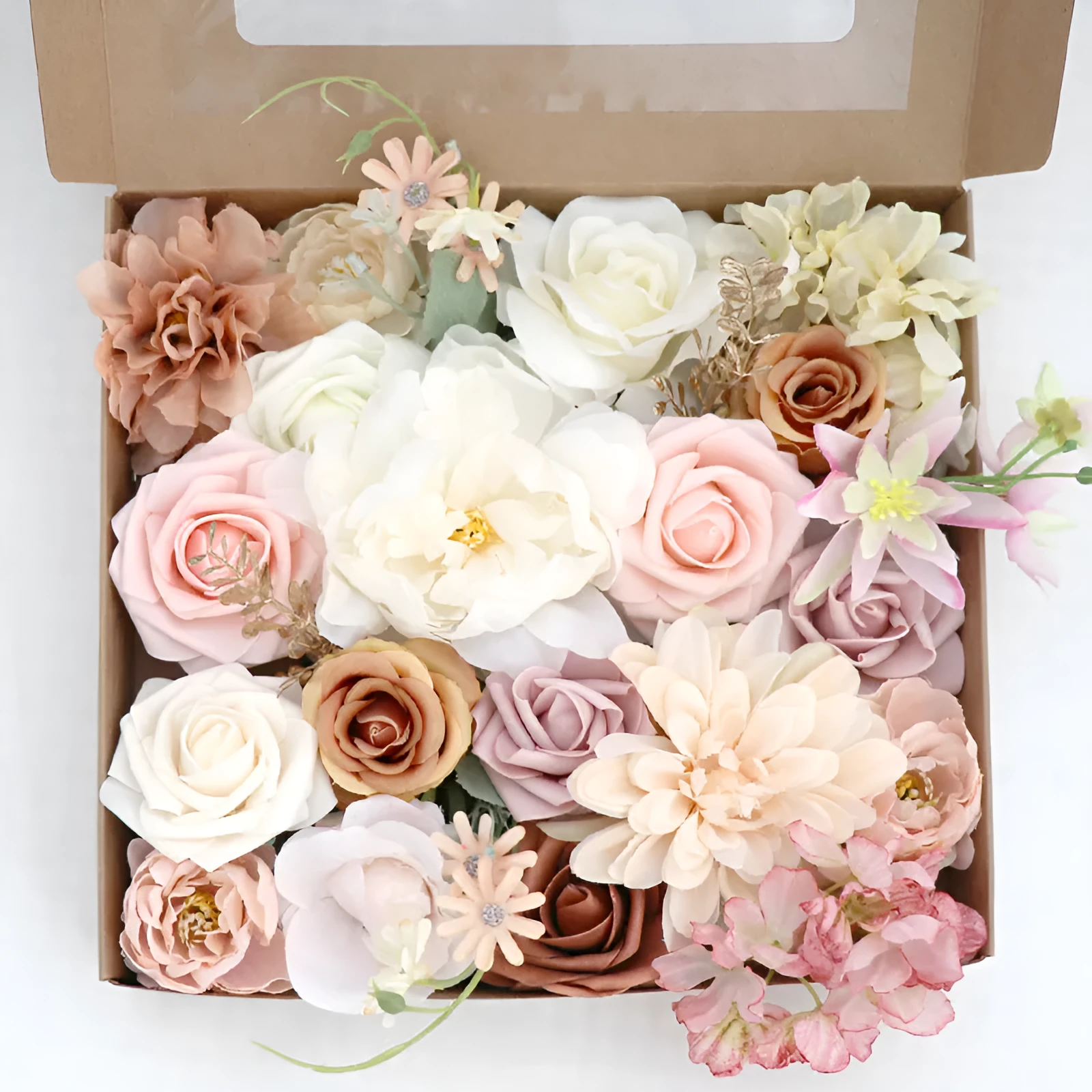 Lotus Pink Champagne rose silk flower box wedding gift bouquet in box