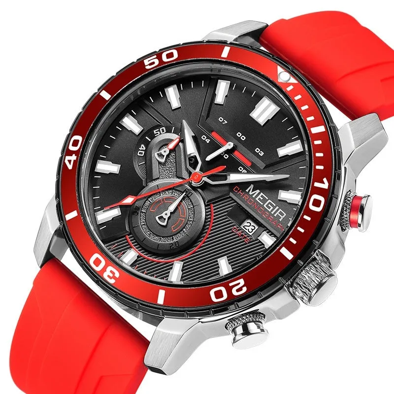 Men's multi-function chronograph calendar sports watch with 53mm dial, mineral glass, stainless steel, blue dial colour