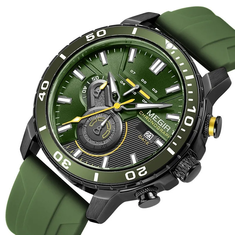 Men's multi-function chronograph calendar sports watch with 53mm dial, mineral glass, stainless steel, blue dial colour