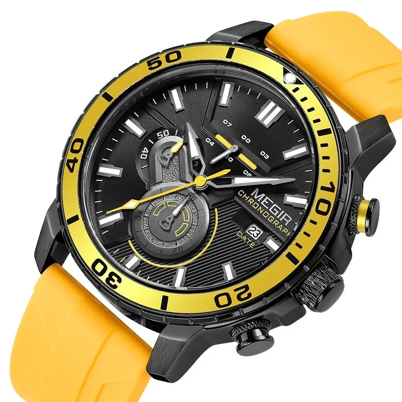 Men's multi-function chronograph calendar sports watch with 53mm dial, mineral glass, stainless steel, blue dial colour