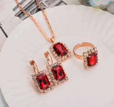 Water drop colour diamond jewellery set with alloy and artificial crystal necklace earrings rings for bridal wear