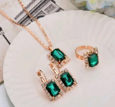 Water drop colour diamond jewellery set with alloy and artificial crystal necklace earrings rings for bridal wear