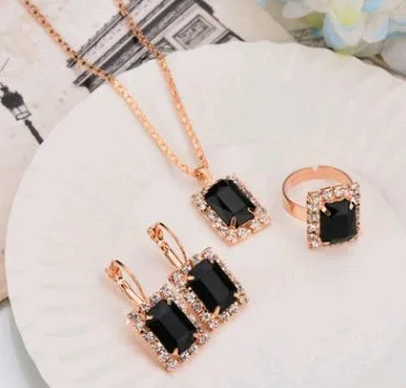 Water drop colour diamond jewellery set with alloy and artificial crystal necklace earrings rings for bridal wear