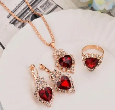 Water drop colour diamond jewellery set with alloy and artificial crystal necklace earrings rings for bridal wear
