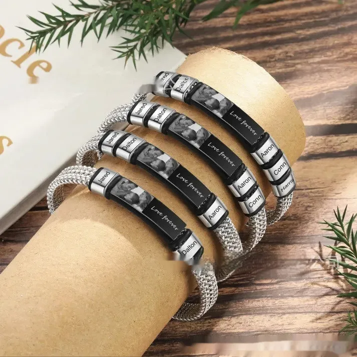 Titanium steel heart-shaped bracelet with leather rope and lettering beads