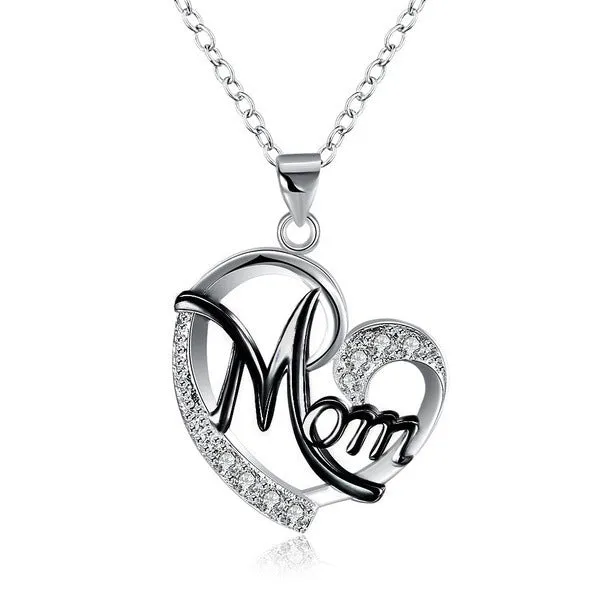 Heart-shaped diamond wish necklace with copper plated platinum finish, adjustable chain 21-50cm, colour variant all white