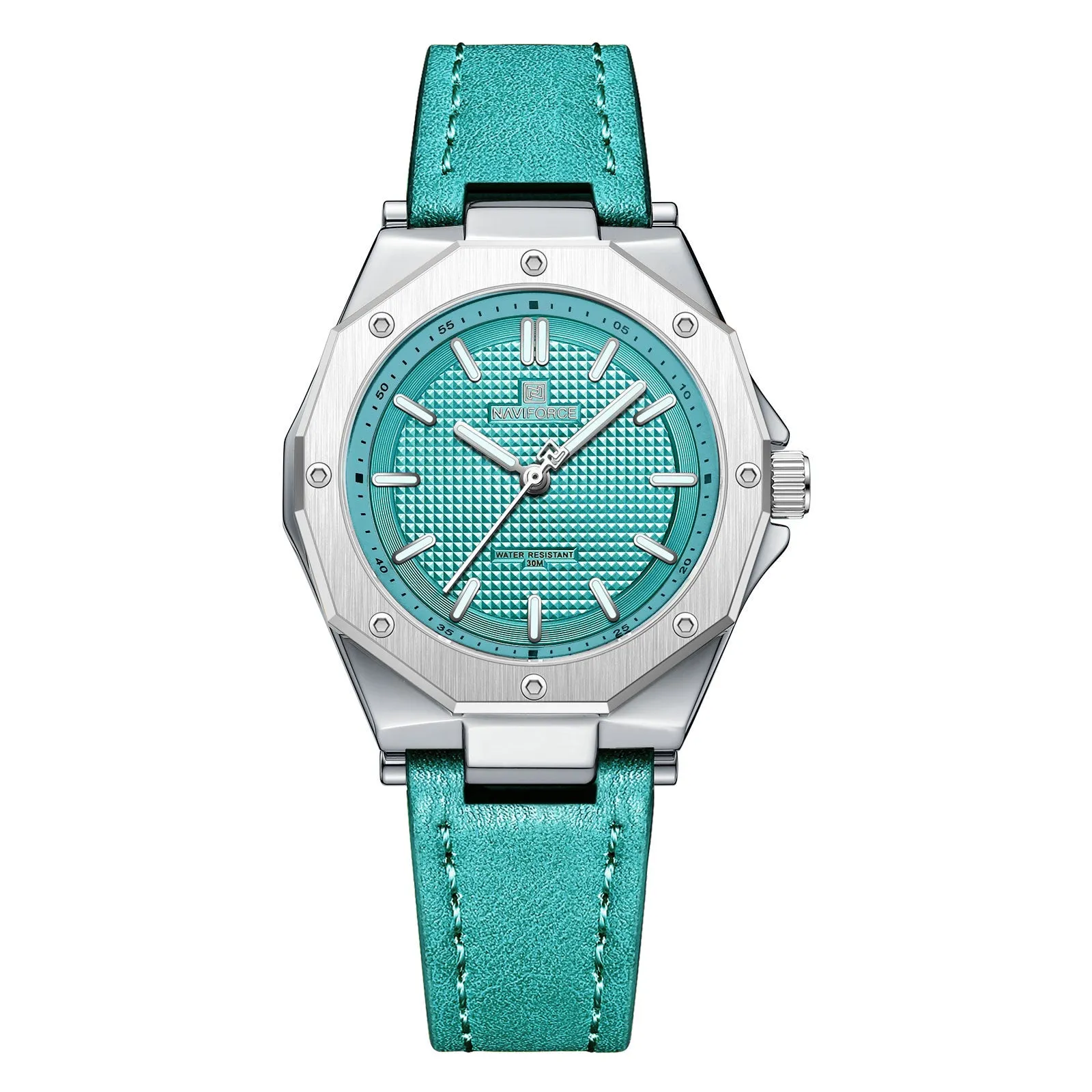 Women's luxury small fashion watch with 36mm dial, artificial leather band, and alloy case in colour green