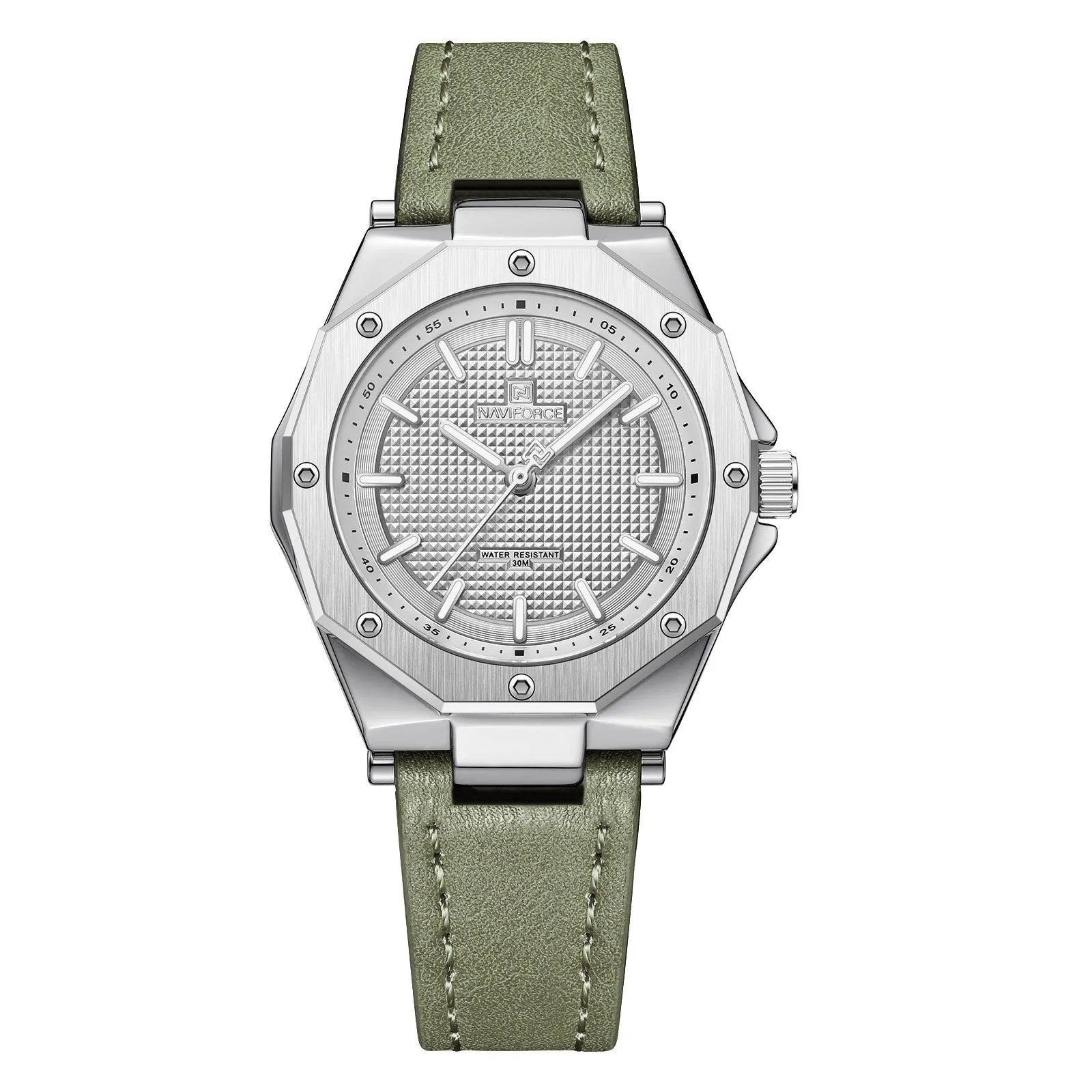 Women's luxury small fashion watch with 36mm dial, artificial leather band, and alloy case in colour green