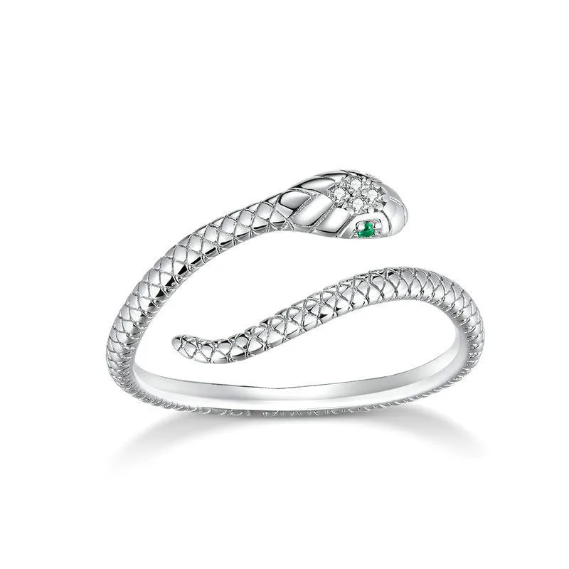 S925 silver adjustable snake ring with electroplated gold finish and diamond cut surface