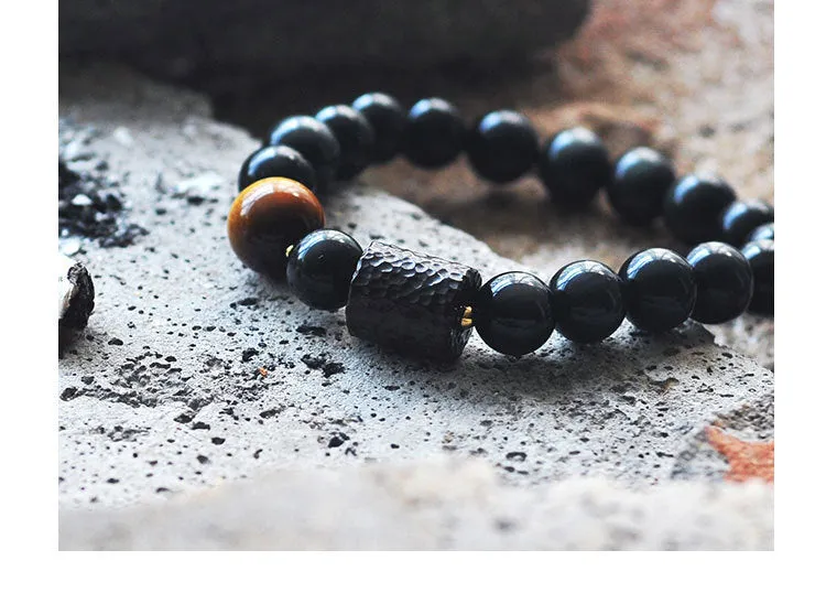 Men's obsidian crystal bracelet Korean style with black beads on wrist