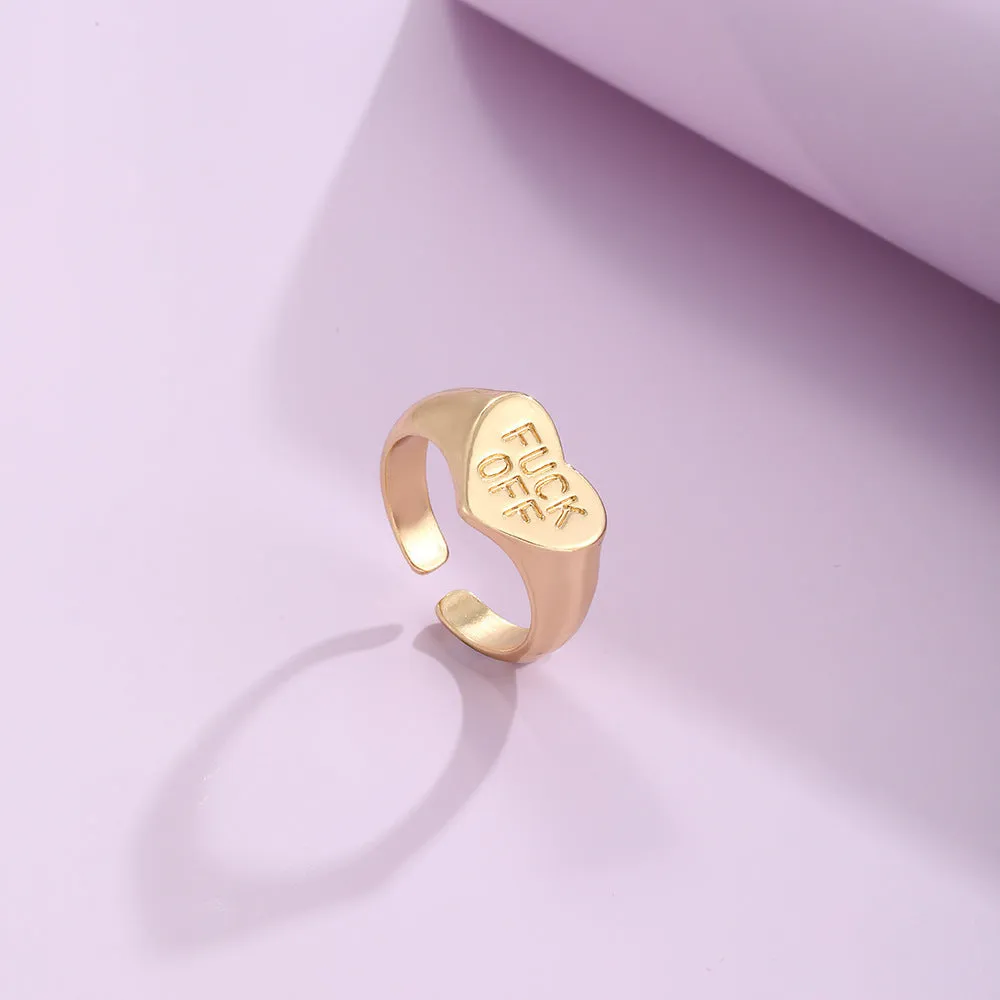 Four vintage alloy heart cutout letter rings in electroplated JH1084 colour set