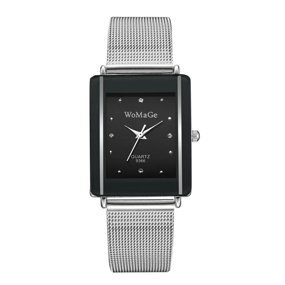 Rectangular dial couple watches in black and white, 9mm thickness, simple fashion style