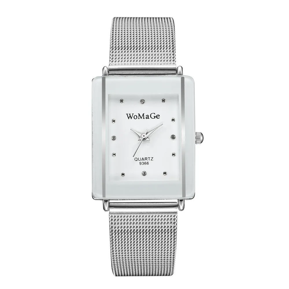 Rectangular dial couple watches in black and white, 9mm thickness, simple fashion style