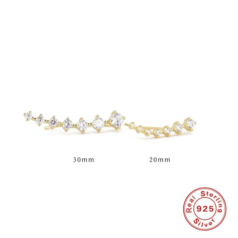 S925 sterling silver single row 7 stone diamond ear studs, geometric design, gold 20mm option
