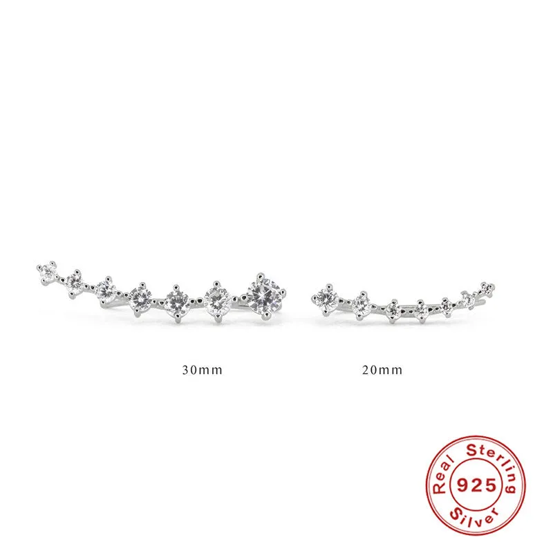 S925 sterling silver single row 7 stone diamond ear studs, geometric design, gold 20mm option