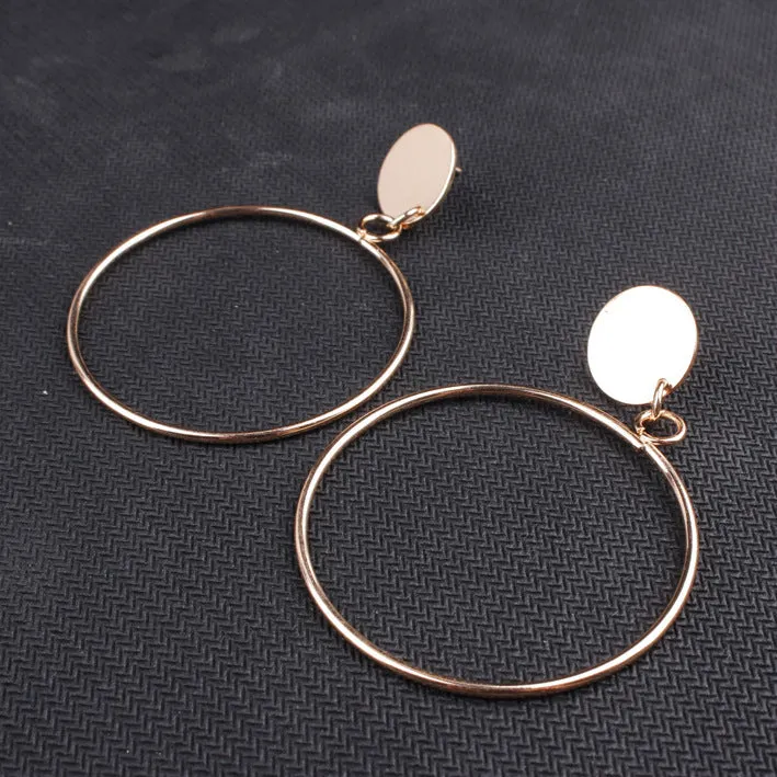 Simple style temperament large circle earrings in gold and silver with geometric diamond processing alloy finish