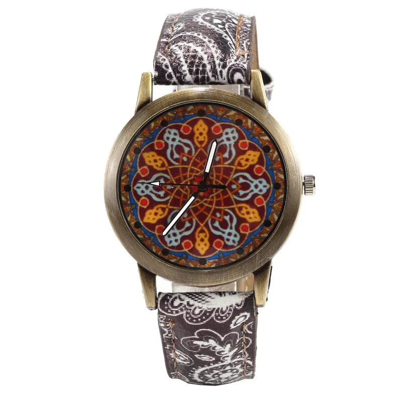 Creative fashion kaleidoscope quartz watch with alloy case, glass mirror, and PU strap