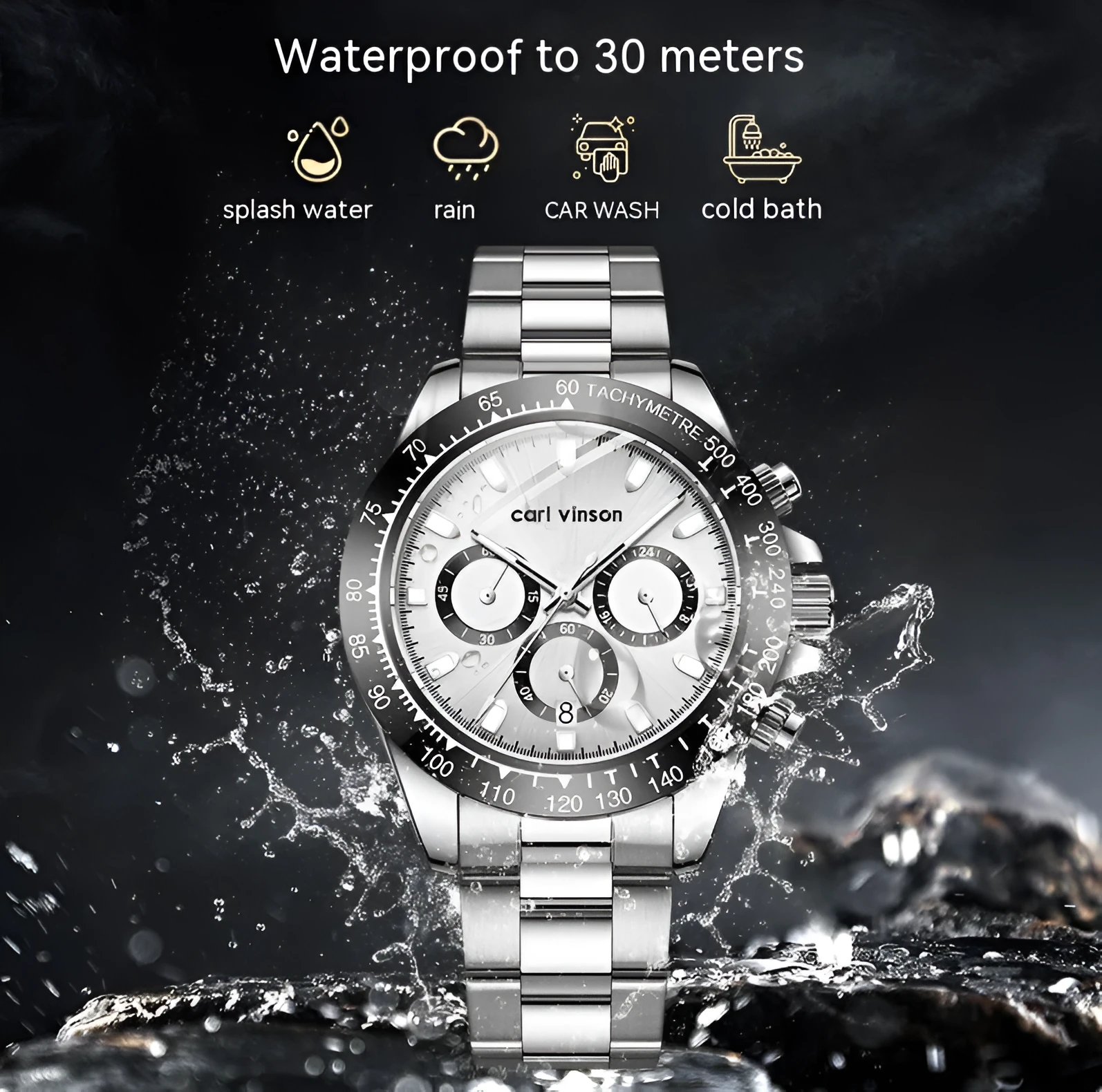 Men's casual quartz watch with luminous dial and calendar, gold shell gold surface