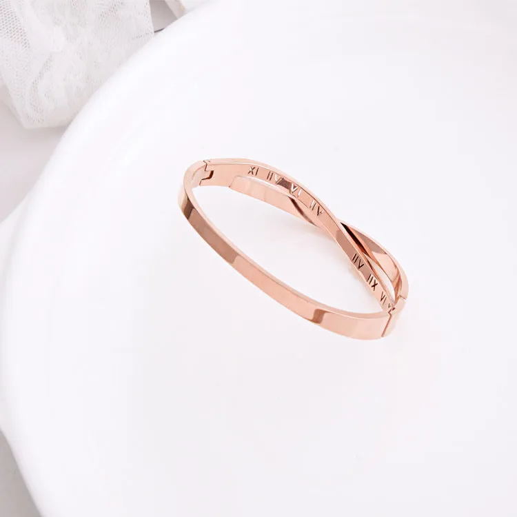 Women's rose gold titanium steel Roman word diamond bracelet with polished finish