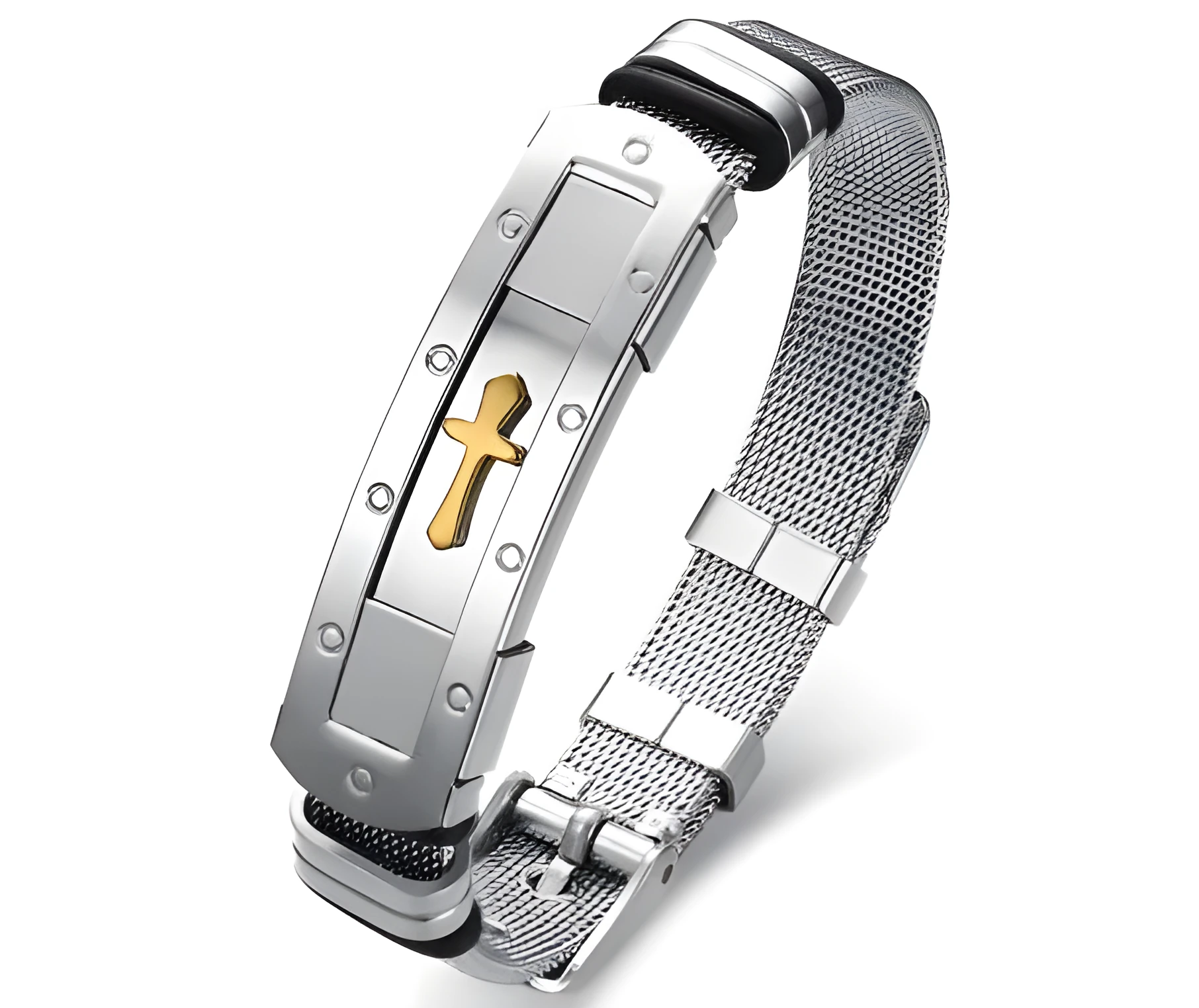 Meaeguet stainless steel cross charm bracelet for men with adjustable rope chain and toggle clasp