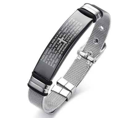 Meaeguet stainless steel cross charm bracelet for men with adjustable rope chain and toggle clasp
